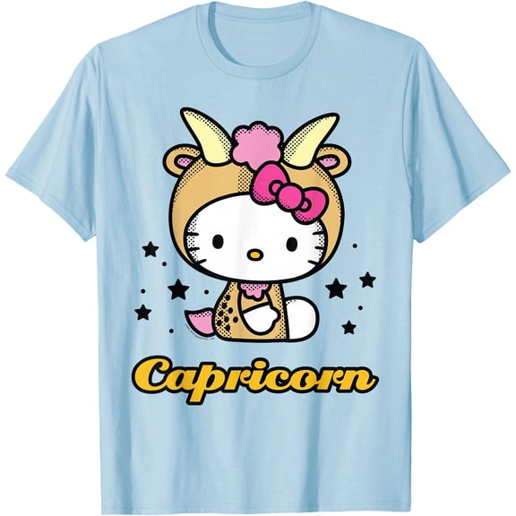 Hello Kitty Birthday Zodiac Capricorn DTG Print Unisex T-Shirt,Light Blue Color,Size L
