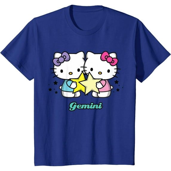 Hello Kitty Birthday Zodiac Gemini DTG Print Unisex T-Shirt,Royal Blue Color,Size YXS