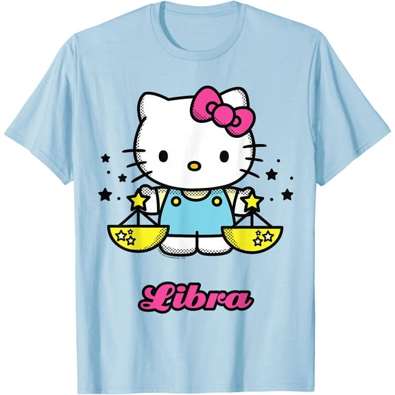 Hello Kitty Birthday Zodiac Libra DTG Print Unisex T-Shirt,Light Blue Color,Size M