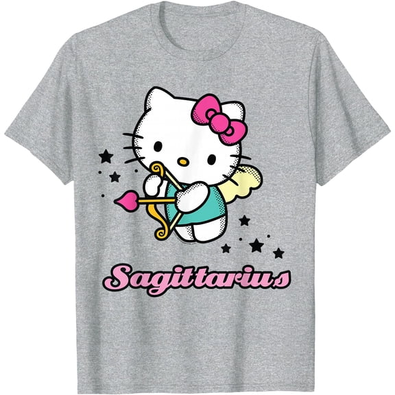 Hello Kitty Birthday Zodiac Sagittarius DTG Print Unisex T-Shirt,Sport Grey Color,Size 4XL
