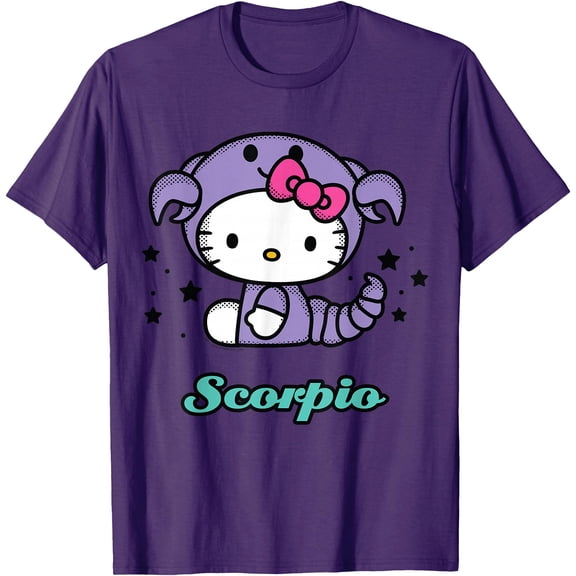 Hello Kitty Birthday Zodiac Scorpio DTG Print Unisex T-Shirt,Purple Color,Size M