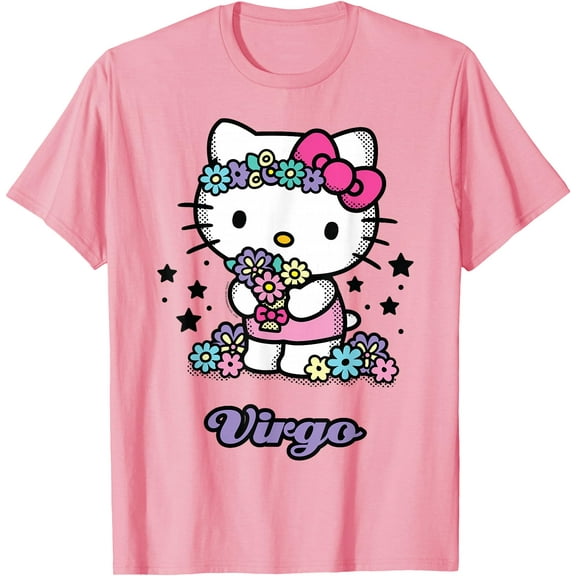 Hello Kitty Birthday Zodiac Virgo DTG Print Unisex T-Shirt,Light Pink Color,Size L