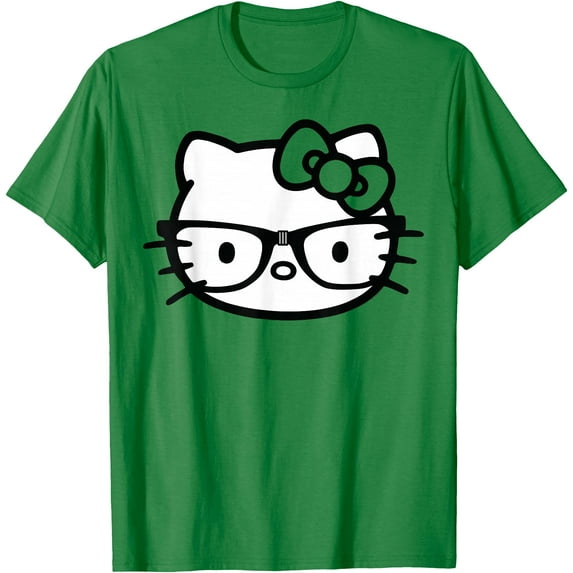 Hello Kitty Black and White Nerd Glasses DTG Print Unisex T-Shirt,Light Pink Color,Size L