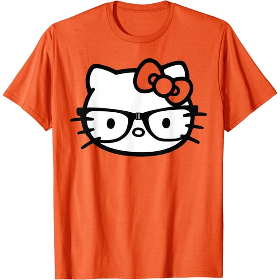 Hello Kitty Black and White Nerd Glasses DTG Print Unisex T-Shirt,Orange Color,Size YS