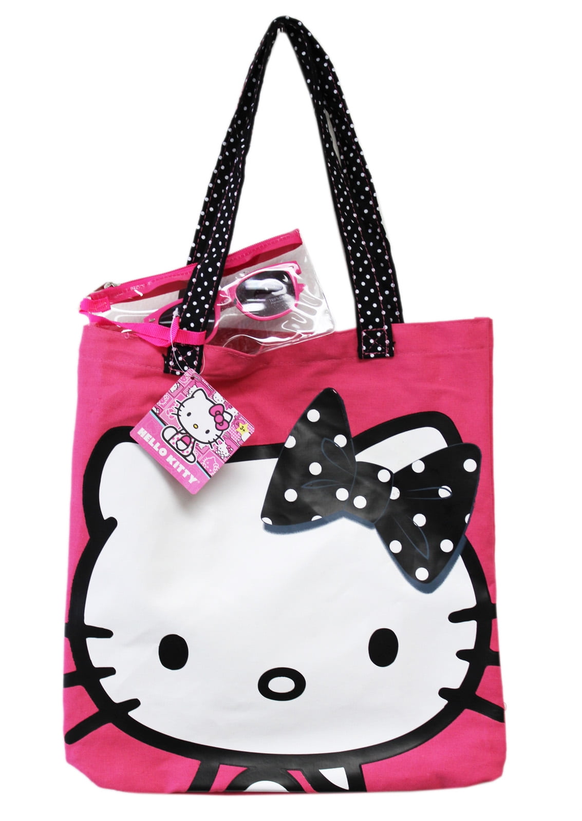 Hello Kitty Black and White Polka Dotted Bow Pink Colored Canvas