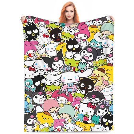Hello Kitty Blanket Flannel Blanket for Girls Women Cute Throw Blanket Fluffy Blanket Cat Soft Blanket for Travel Bed Sofa Couch Soft Warm Blankets Birthday Gifts,Multicolor 50X40