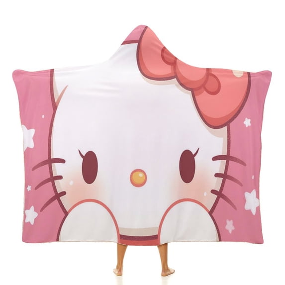 Hello Kitty Blanket Hoodie, Wearable Blanket, Cloak Hooded Throw Blanket, Soft Warm Fluffy Blankets for Bed Couch Sofa