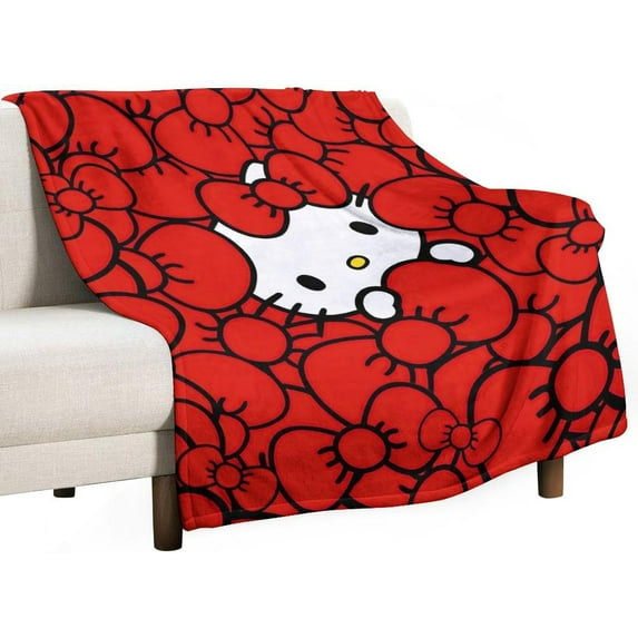 Hello Kitty Blanket Kawaii Cat Throw Blanket for Girls Kids, Super Soft Fleece Warm Cozy Plush Gifts Blankets for Sofa Bed