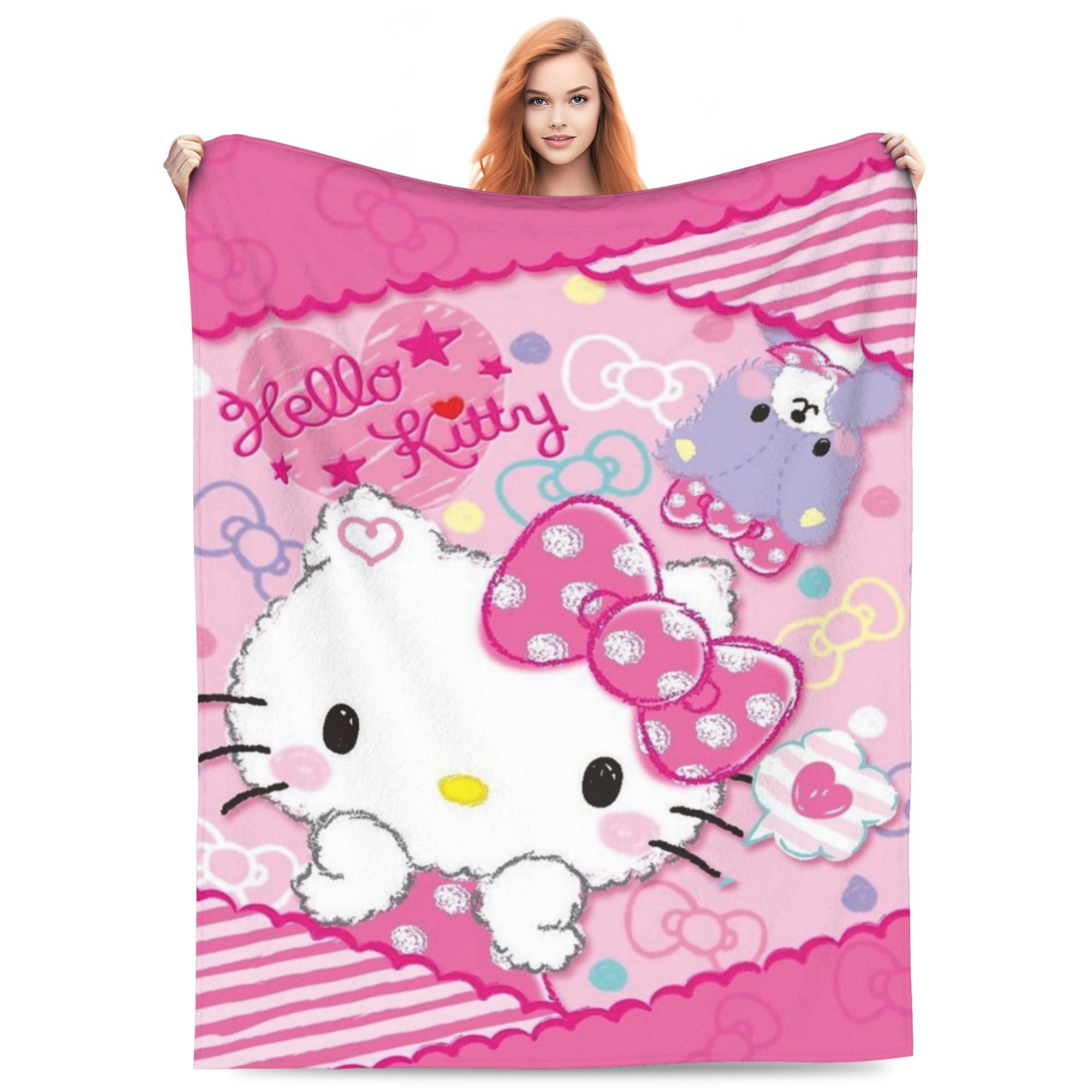 Hello Kitty Blanket Lightweight Throw Blanket Flannel Fleece Microfiber Plush Cute Cartoon Bed ...