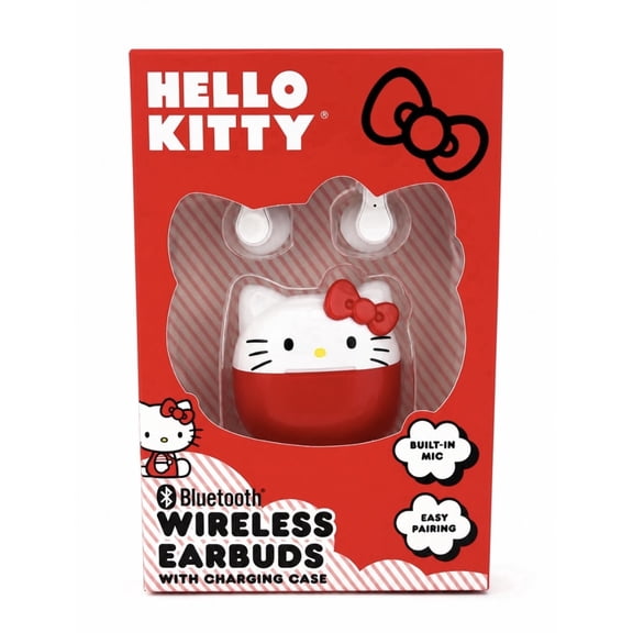 Hello Kitty Bluetooth Wireless Earbuds with Charging Case Built-In Mic Easy Pairing Headphones