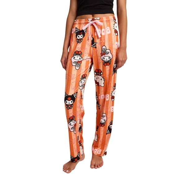 Hello Kitty Boo Halloween Costumes Women's Orange Striped Sleep Pajama Pants-XL