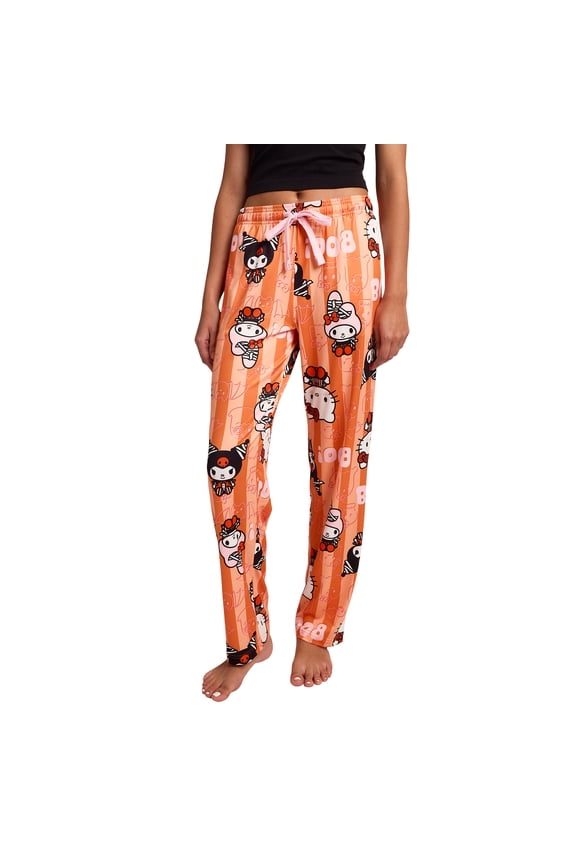 Hello Kitty Boo Halloween Costumes Women's Orange Striped Sleep Pajama Pants-XL
