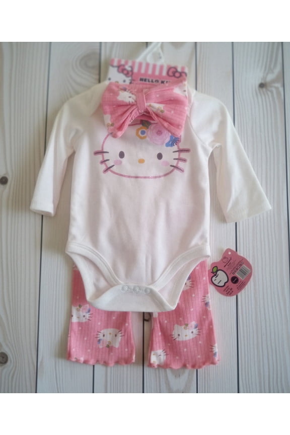 Hello Kitty Bow, Flare Pants, 3 Piece Outfit Sets (3 Months)