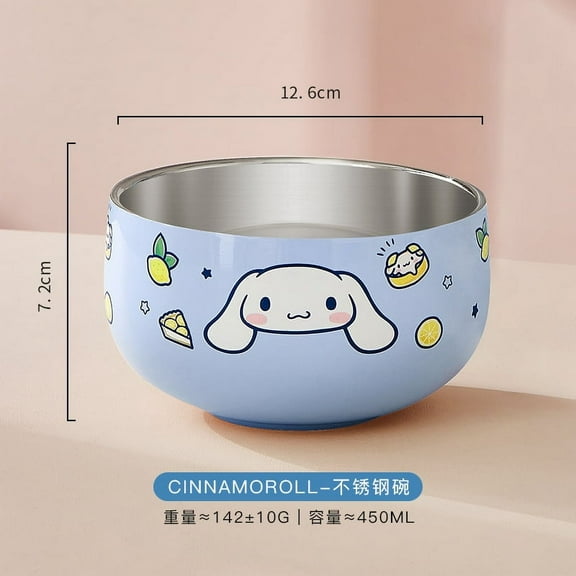 Hello Kitty Bowl Sanrio Anime Bowl Kawaii My Melody Cinnamoroll Double Layer Anti-Fall Insulation High Capacity Tableware