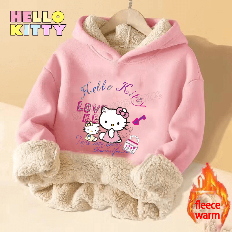 Hello Kitty Boy Girls Pullover Hoodies Winter Thick Warm Street Clothing Hoodie Print Fitted ...