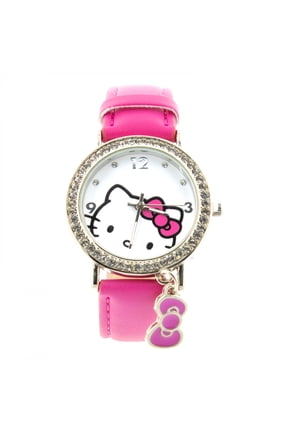Bright Pink Strap, Bow Charm and Crystal Bezel Analog Watch