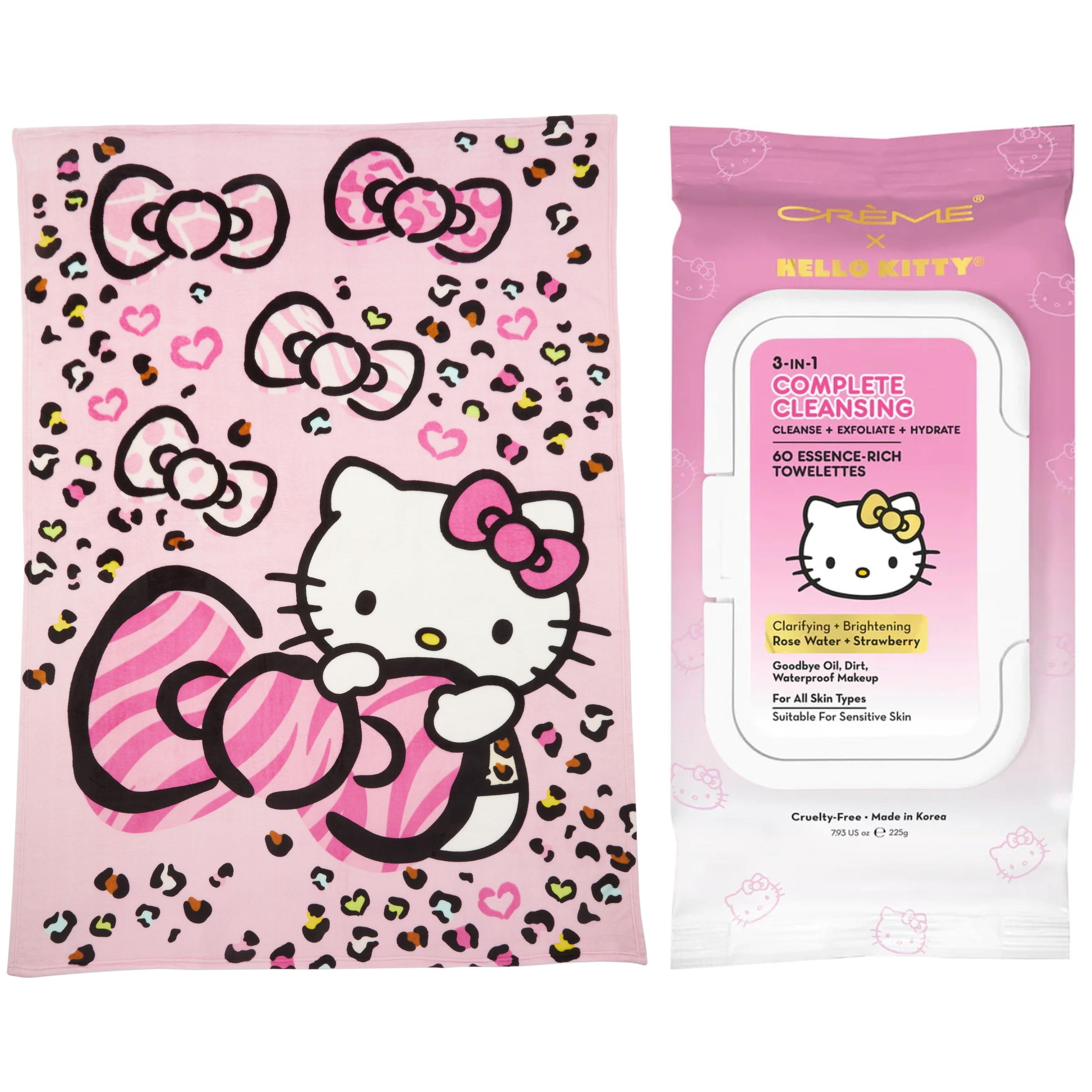 Hello Kitty 3-in-1 Cleansing Facial Towelettes & Plush Blanket for