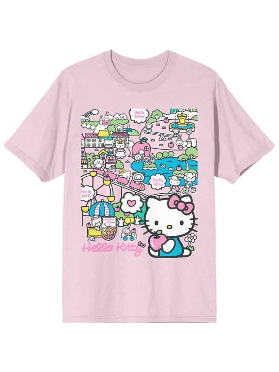Hello Kitty Bustling City Women's Cradle Pink Crew Neck Short Sleeve T-shirt-XL