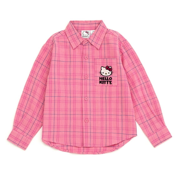 Hello Kitty Button Down Dress Shirt Plaid Toddler to Big Kid