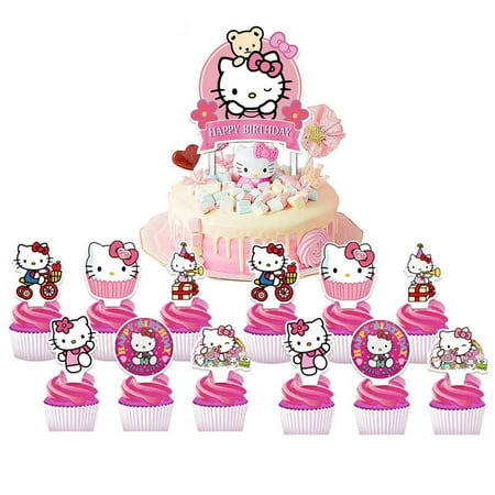 Hello Kitty Cake Topper Cupcake Set Party Supplies Decoration Birthday Decor Kit