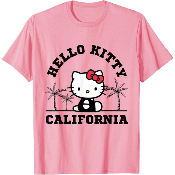 Hello Kitty California Palm Tree DTG Print Unisex T-Shirt,Light Pink Color,Size 5-6T