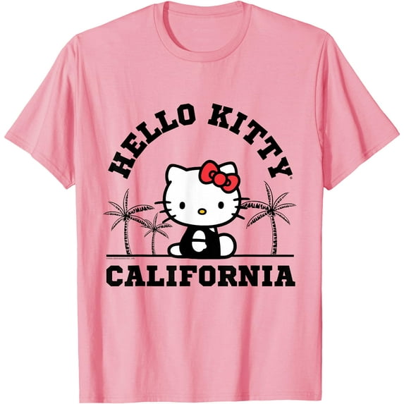 Hello Kitty California Palm Tree DTG Print Unisex T-Shirt,Light Pink Color,Size YXS