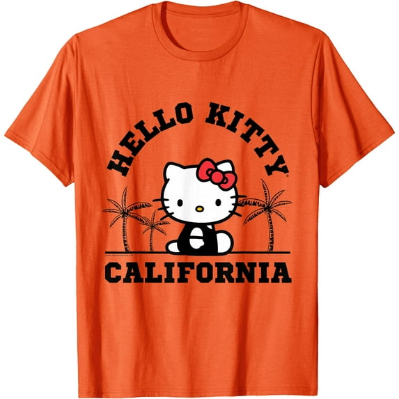 Hello Kitty California Palm Tree DTG Print Unisex T-Shirt,Orange Color,Size YXS