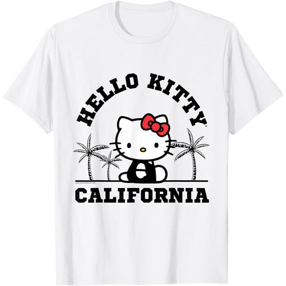 Hello Kitty California Palm Tree DTG Print Unisex T-Shirt,White Color,Size 3XL