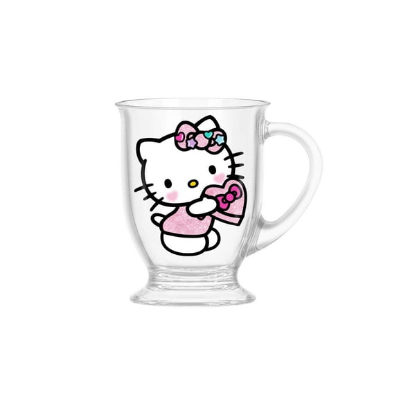 Hello Kitty Candy Hearts Glitter 15oz Footed Base Glass Mug