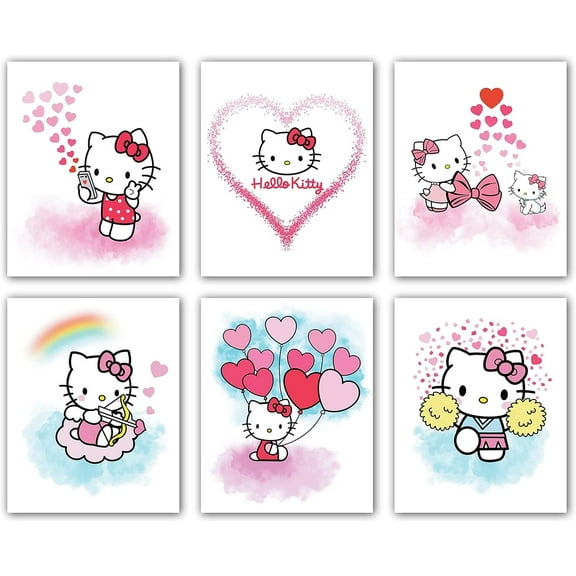 Hello Kitty Canvas Poster - Anime Posters,Prints for Teen Girls Kids y2k Room Bedroom Bathroom Nursery Wall Decor Picture Posters Birthday Gifts UNFRAMED (8x10 Inch)