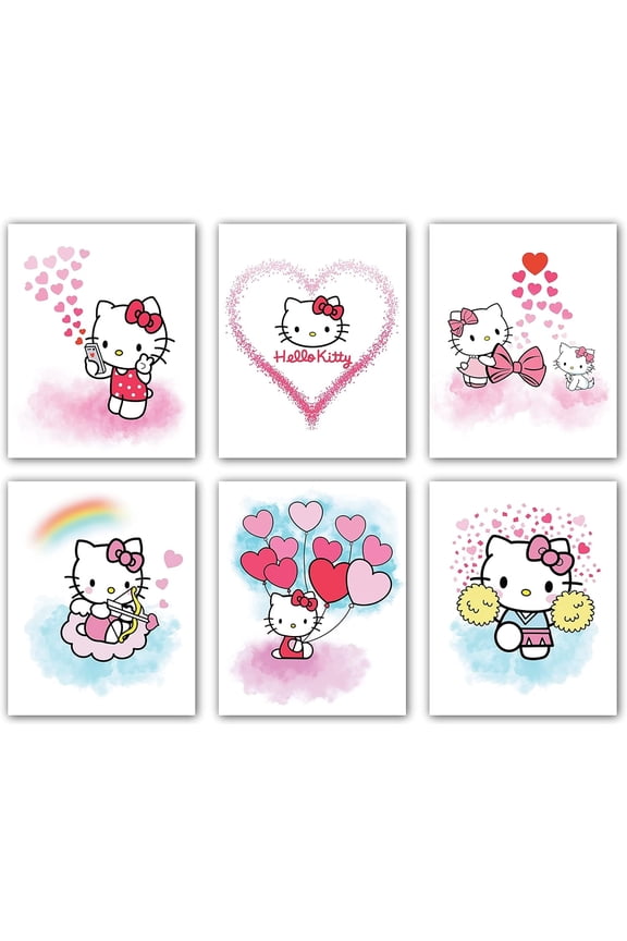 Hello Kitty Canvas Poster - Anime Posters,Prints for Teen Girls Kids y2k Room Bedroom Bathroom Nursery Wall Decor Picture Posters Birthday Gifts UNFRAMED (8x10 Inch)