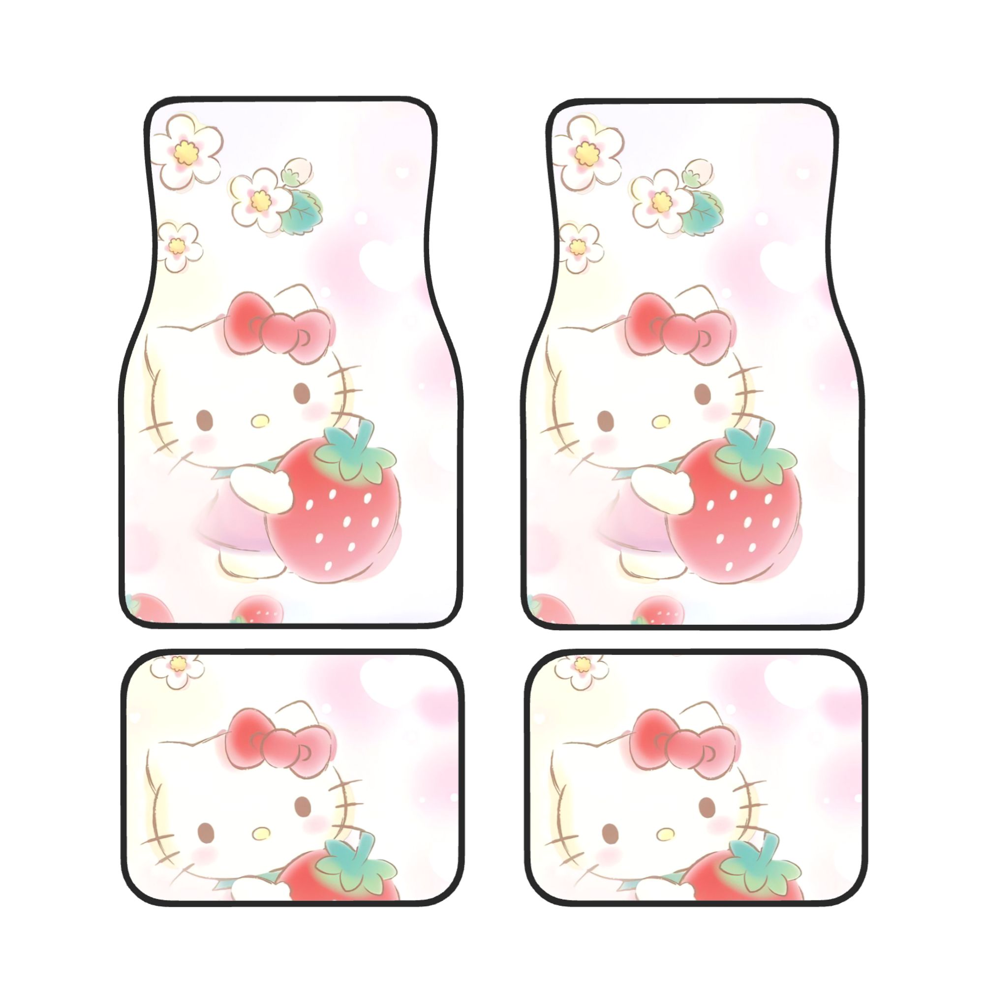 Hello Kitty Set Of 4 Universal Car Floor Mats - Black Carpet With Anti-Slip Backing, Car Interior Accessory-362536
