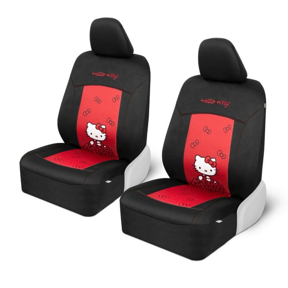 Hello Kitty Car Seat Covers - Stylish Black and Red Front Seat Covers with Cute Bow Design, Durable and Comfortable Polyester, Car Accessories for Women Hello Kitty Accessories 2pc
