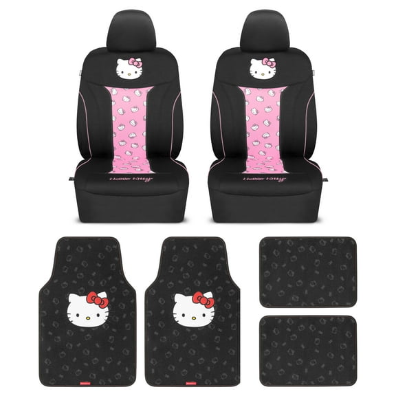 Hello Kitty Car Seat Covers with 4PC Carpet Car Floor Mats - Universal Fit for Cars