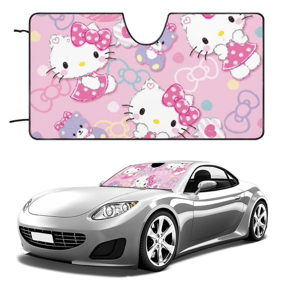 Hello Kitty Car Windshield Sun Shade, Foldable Sunshade for Car Truck SUV-Blocks UV Rays Sun Visor Protector, Keeps Your Vehicle Cool