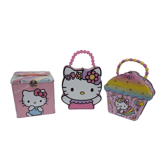 Hello Kitty Carry All Tins Assorted Styles Officially Licensed Storage Food Safe Makeup Organizer 3 Pack