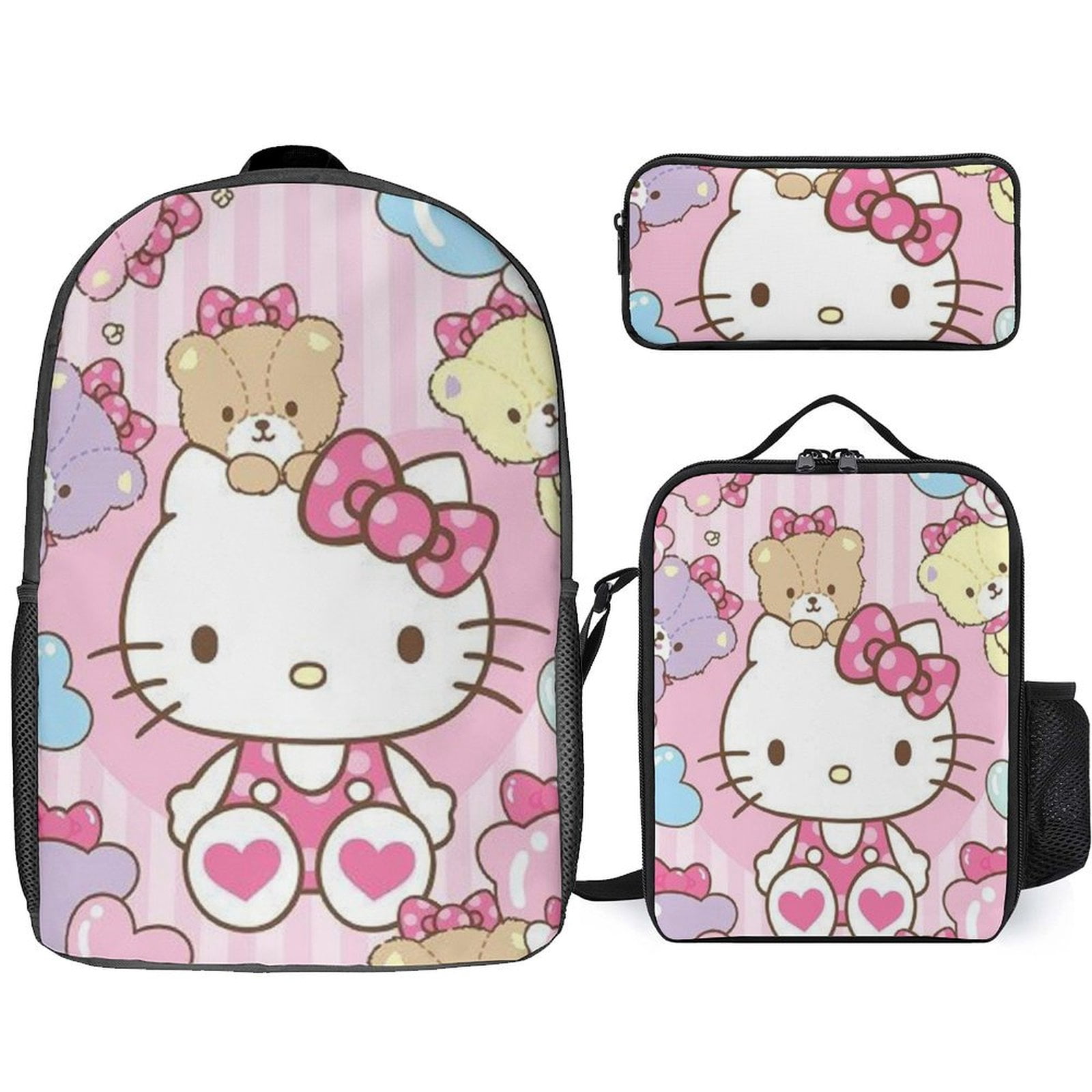 Hello Kitty Cartoon Anime 3 Piece Backpack Lunch Bag & Pencil Case Set ...