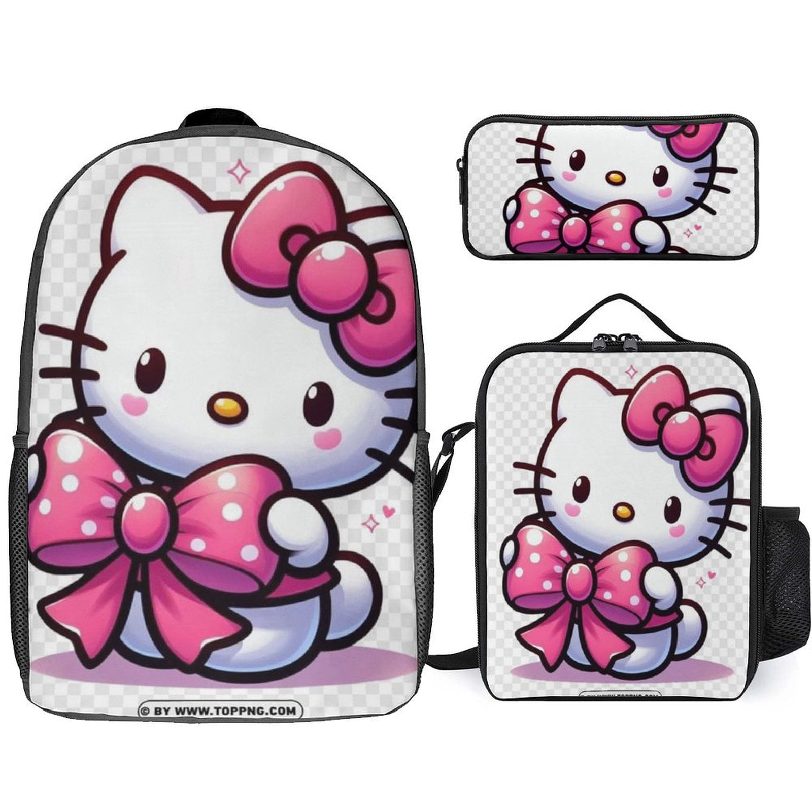 Hello Kitty Cartoon Anime 3 Piece Backpack Lunch Bag & Pencil Case Set ...