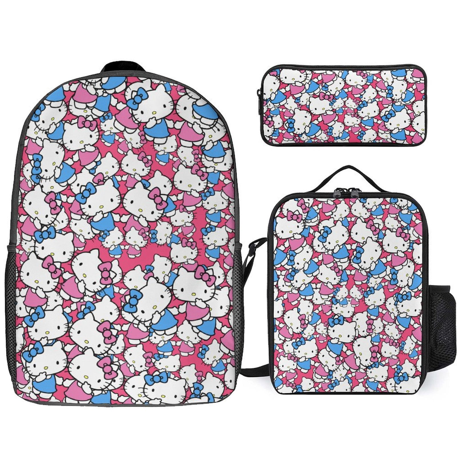 Hello Kitty Cartoon Anime 3 Piece Backpack Lunch Bag & Pencil Case Set ...