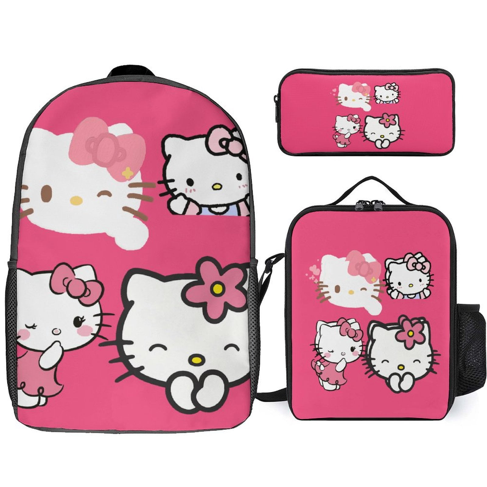 Hello Kitty Cartoon Anime 3 Piece Backpack Lunch Bag & Pencil Case Set ...