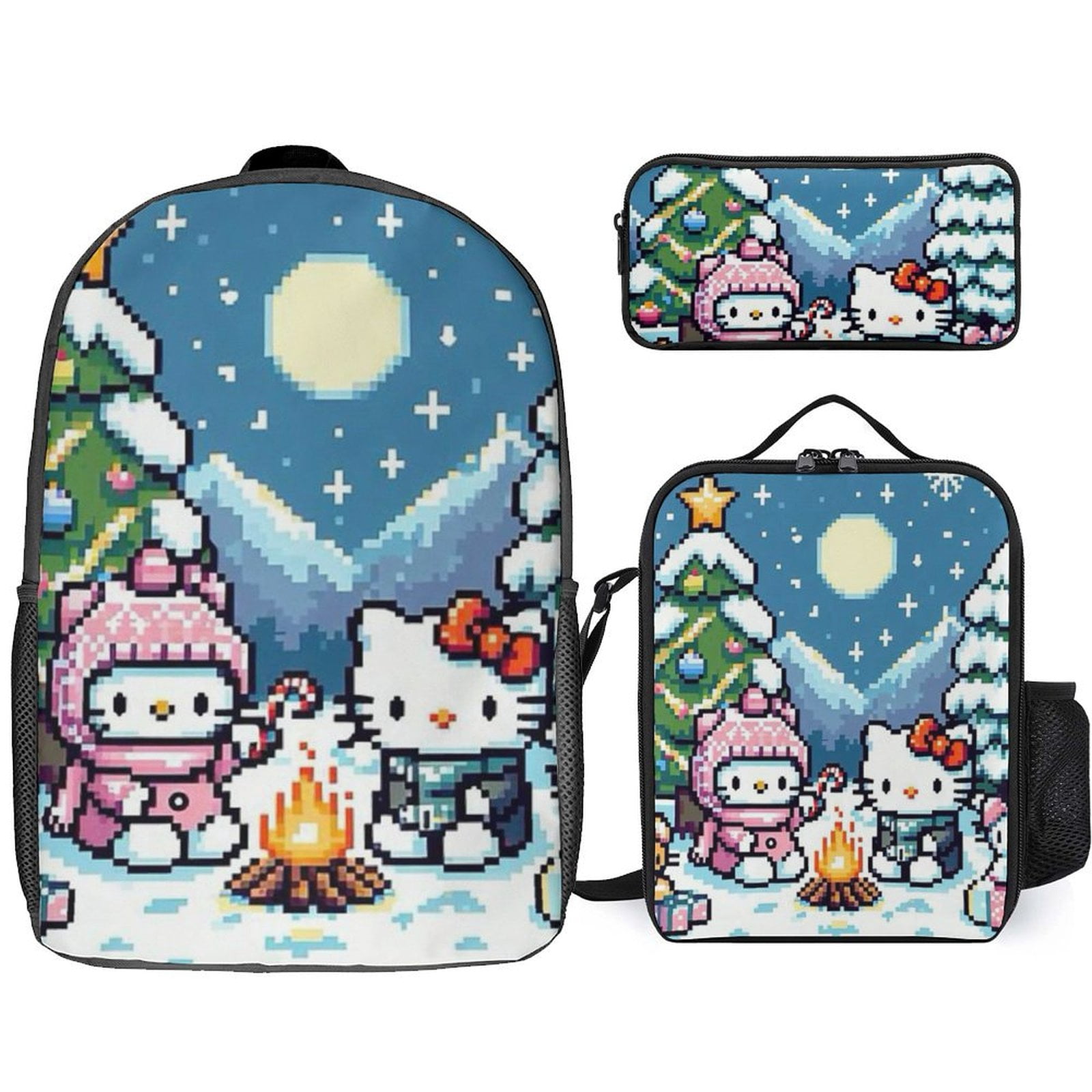 Hello Kitty Cartoon Anime 3 Piece Backpack Lunch Bag & Pencil Case Set ...