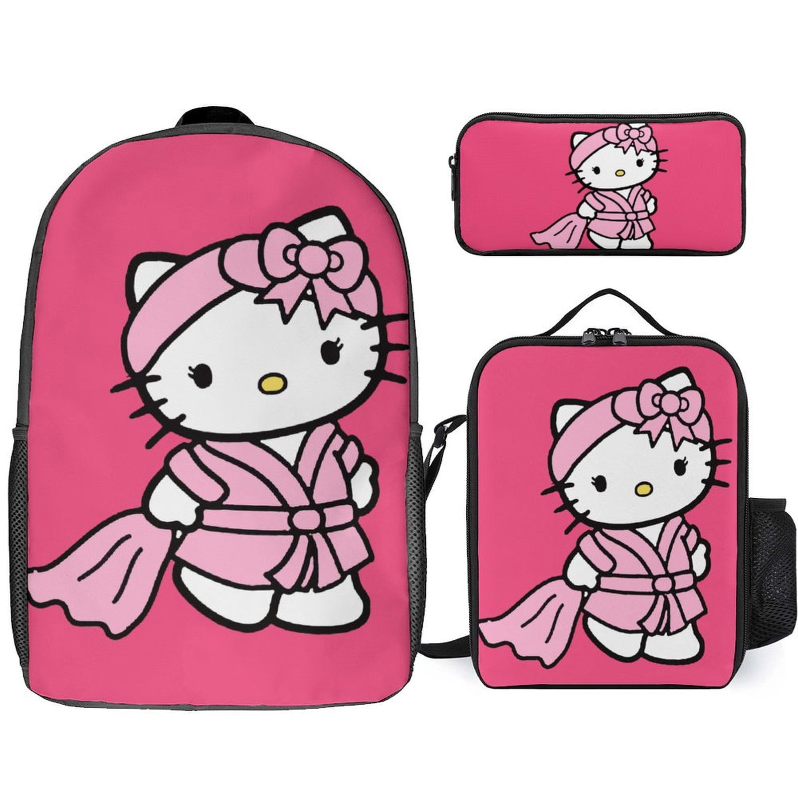 Hello Kitty Cartoon Anime 3 Piece Backpack Lunch Bag & Pencil Case Set ...