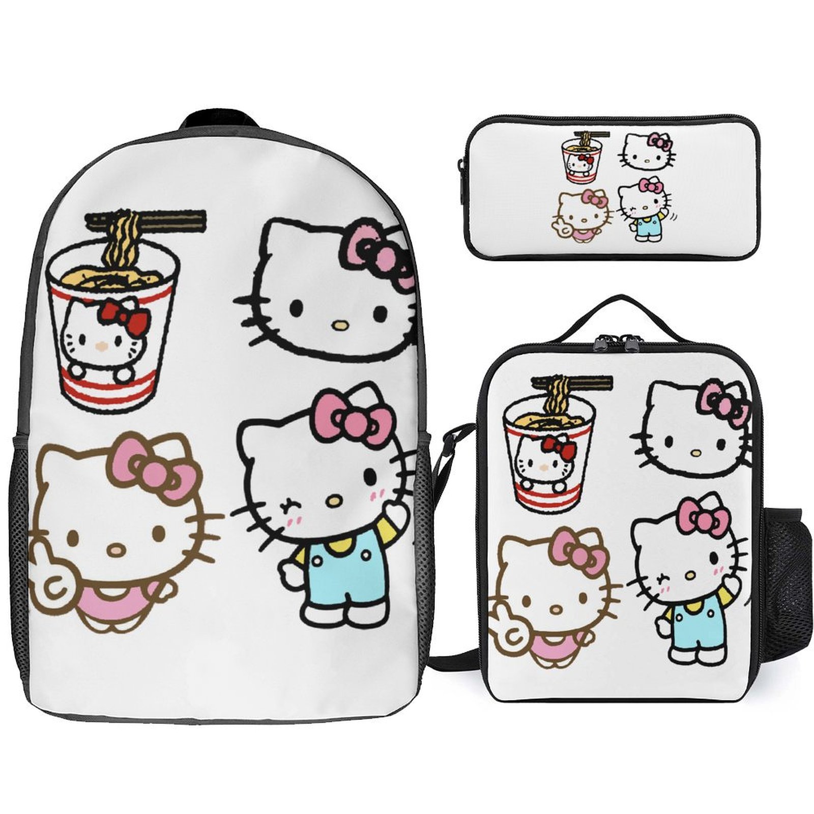 Hello Kitty Cartoon Anime 3 Piece Backpack Lunch Bag & Pencil Case Set ...
