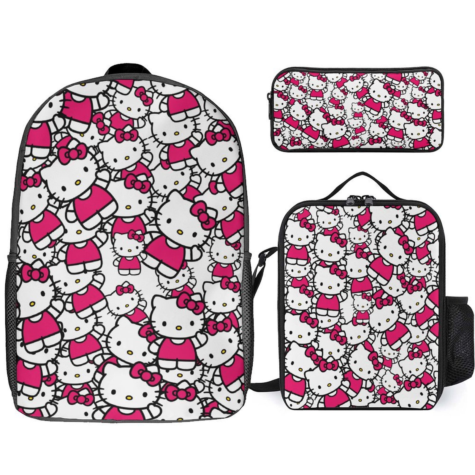 Hello Kitty Cartoon Anime 3 Piece Backpack Lunch Bag & Pencil Case Set ...