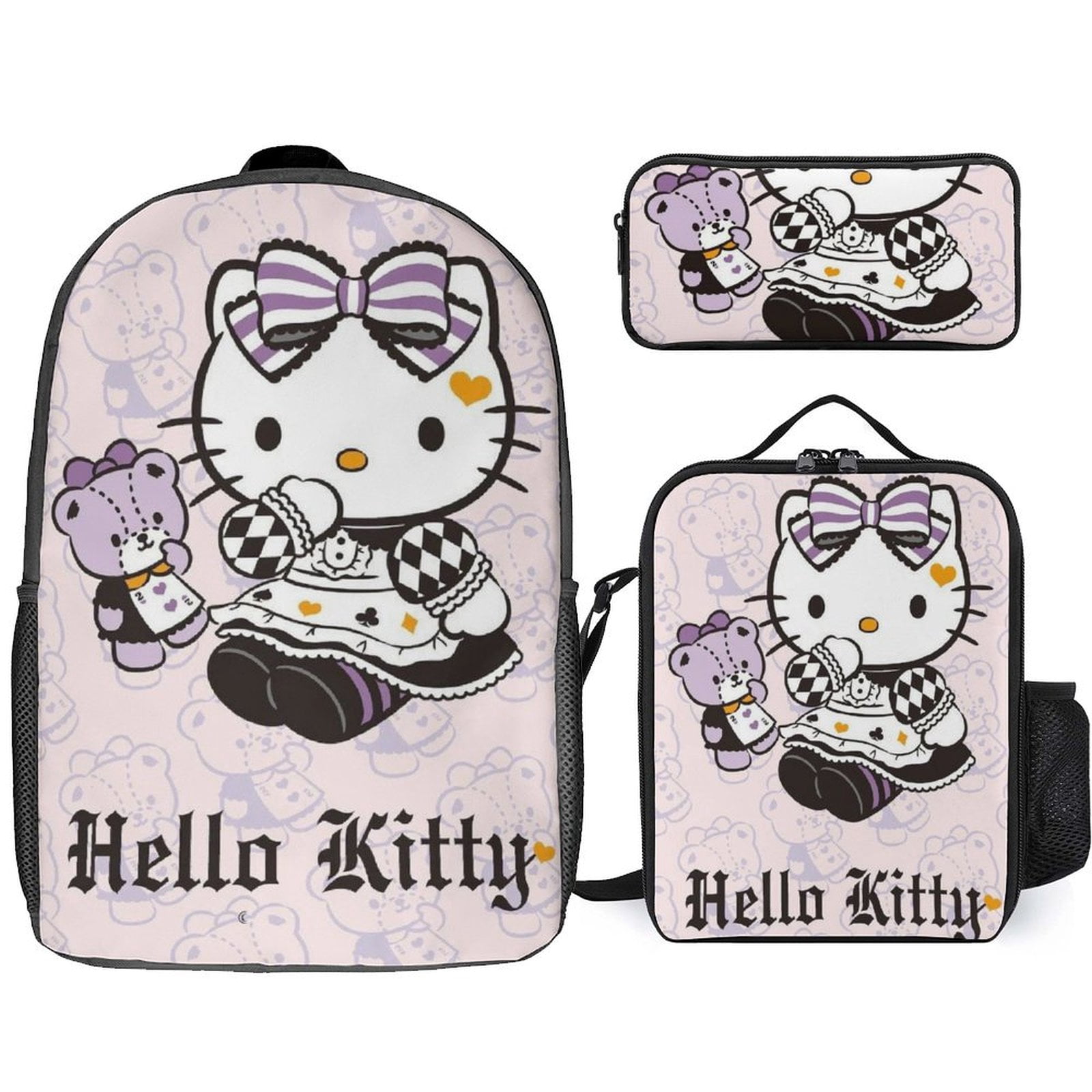 Hello Kitty Cartoon Anime 3 Piece Backpack Lunch Bag & Pencil Case Set ...