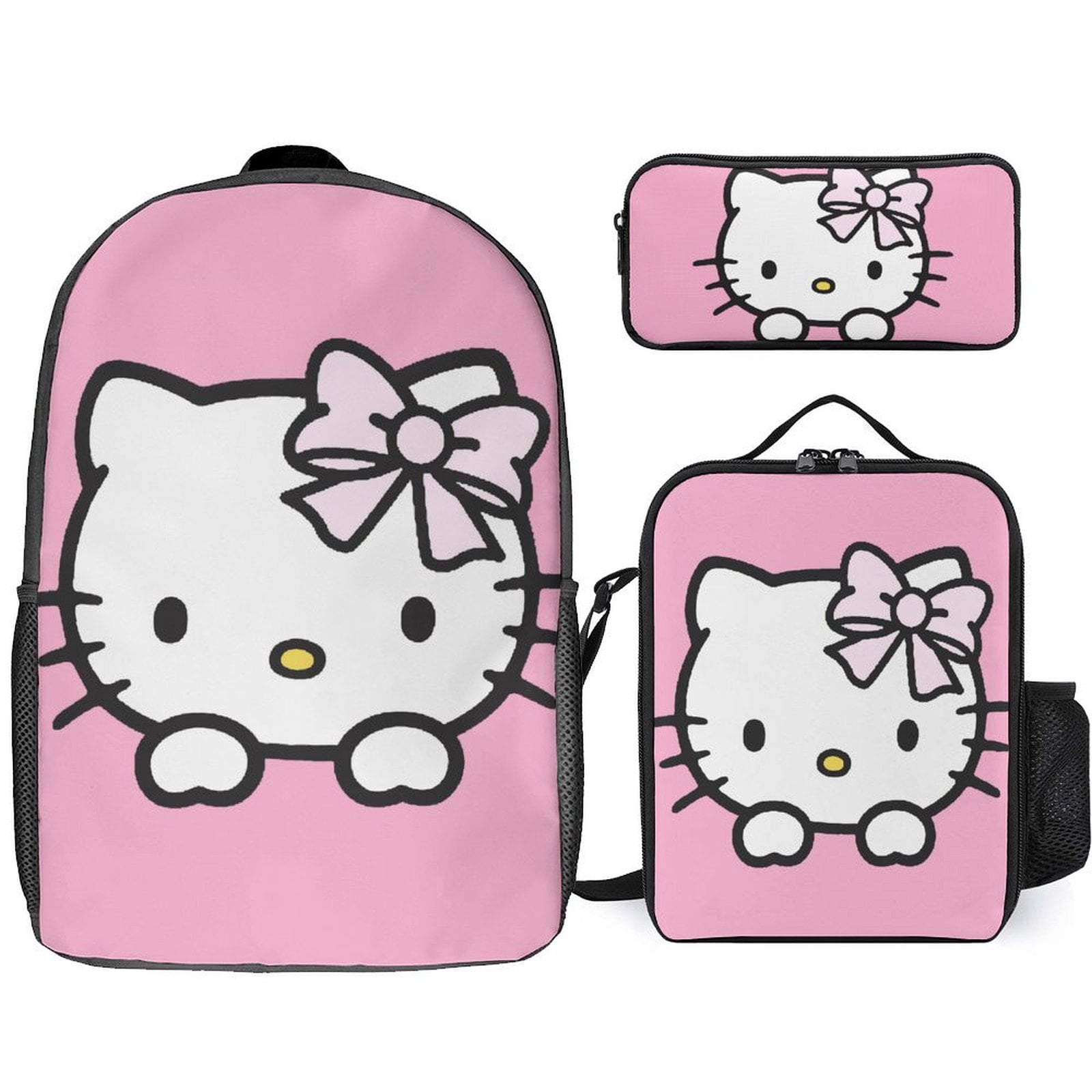 Hello Kitty Cartoon Anime 3 Piece Backpack Lunch Bag & Pencil Case Set ...