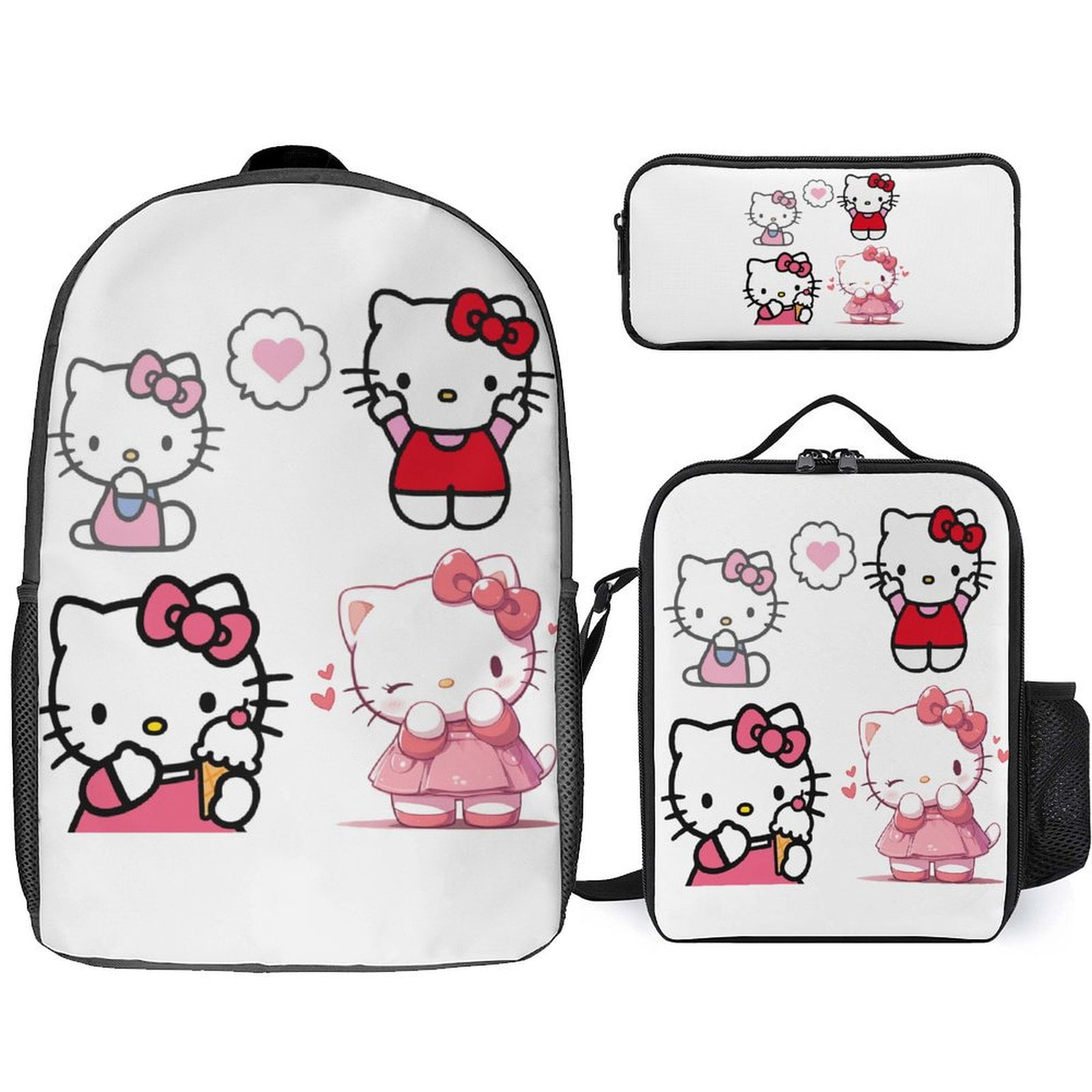 Hello Kitty Cartoon Anime 3 Piece Backpack Lunch Bag & Pencil Case Set ...