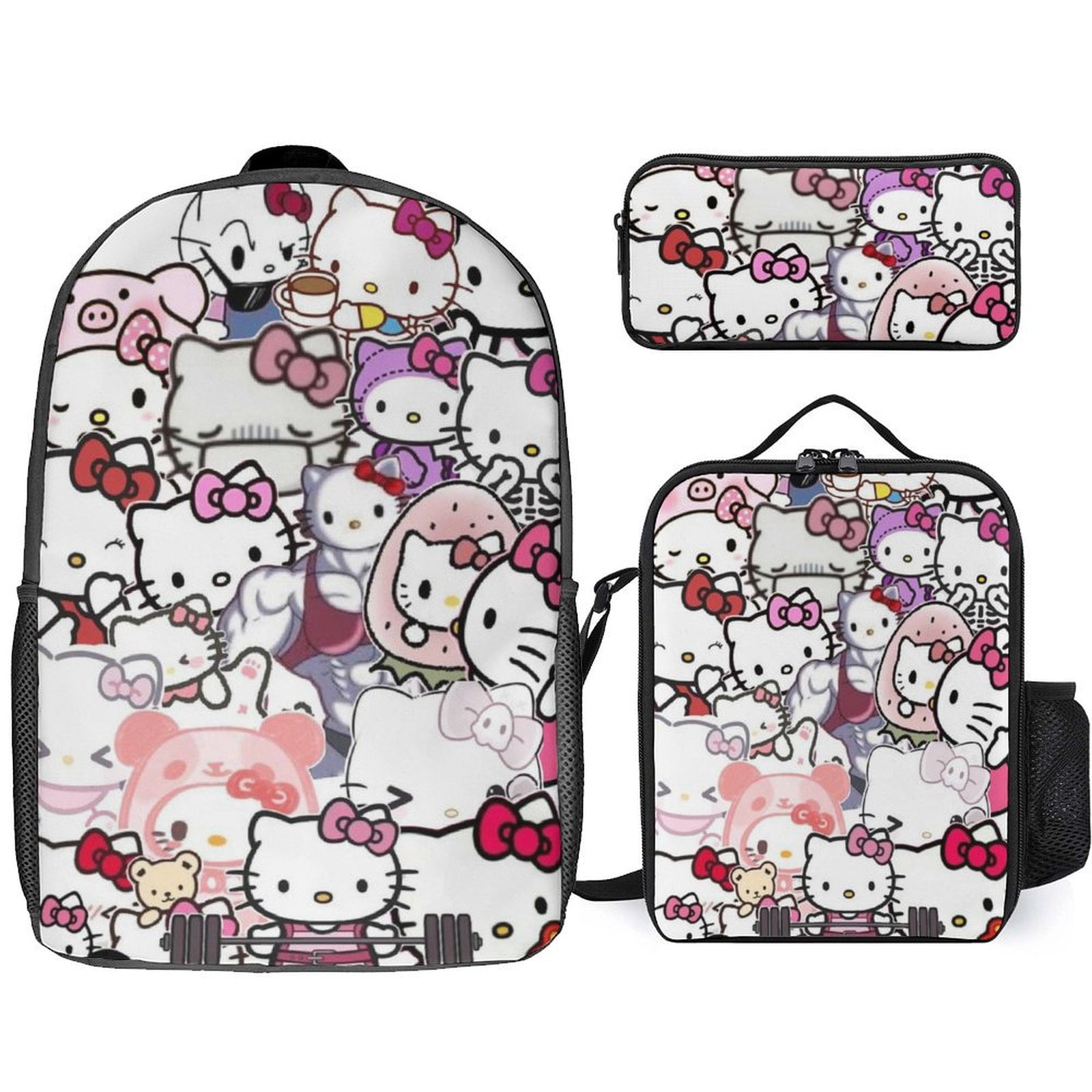 Hello Kitty Cartoon Anime 3 Piece Backpack Lunch Bag & Pencil Case Set ...