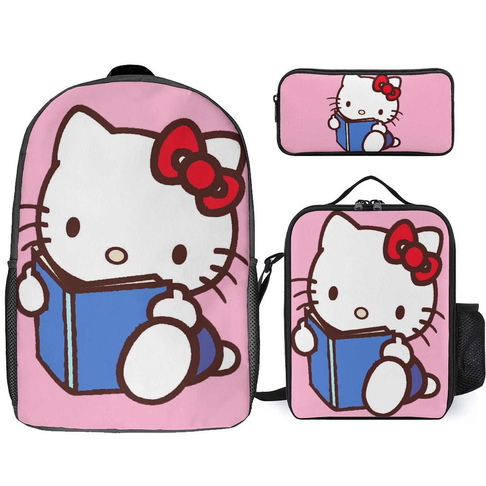 Hello Kitty Cartoon Anime 3 Piece Backpack Lunch Bag & Pencil Case Set ...