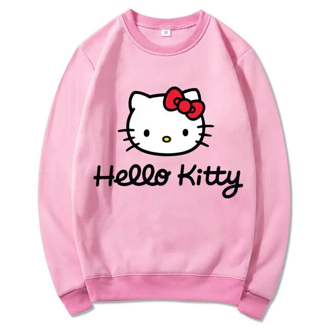 Hello Kitty Cartoon Anime Women Pullover Spring Autumn Men Round Neck Hoodie Clothes 2024 New Fashion Couple Sweatshirt Tops
